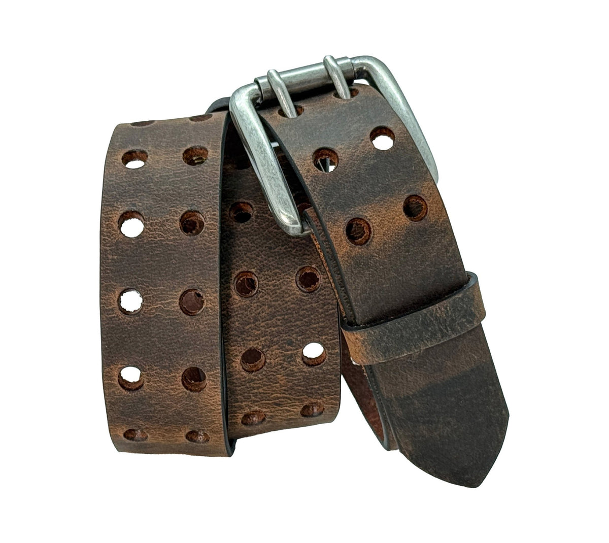 Crazy Horse Brown Double Prong Leather Belt, Full Grain Buffalo - 1.5" - TheBeltShoppe.com