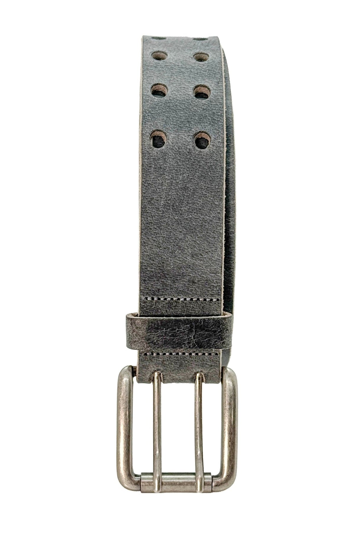 Crazy Horse Gray Double Prong Leather Belt, Full Grain Buffalo - 1.5" - TheBeltShoppe.com