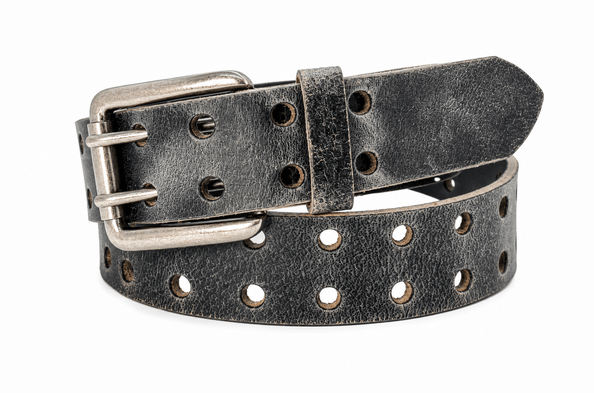 Crazy Horse Gray Double Prong Leather Belt, Full Grain Buffalo - 1.5" - TheBeltShoppe.com