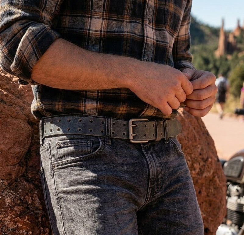 Crazy Horse Gray Double Prong Leather Belt, Full Grain Buffalo - 1.5" - TheBeltShoppe.com