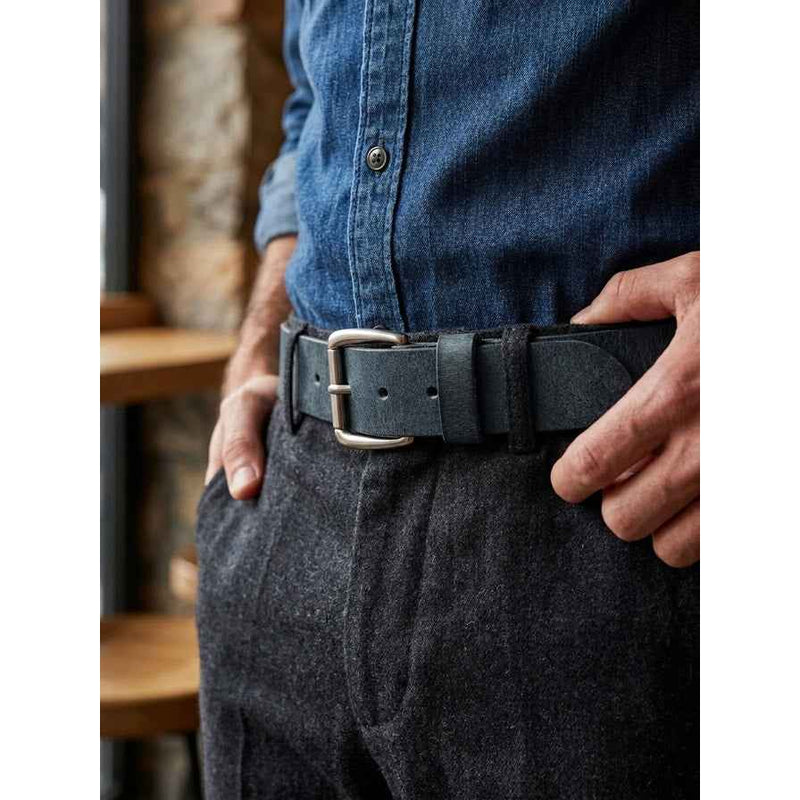 The Crazy Horse: Full Grain Pull-Up Leather Belt 1.5" - Denim - USA Handmade