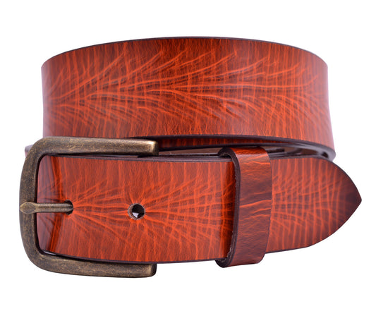 Full Grain Buffalo Leather Aniline Belt - Reddish Brown - TBS3320-750