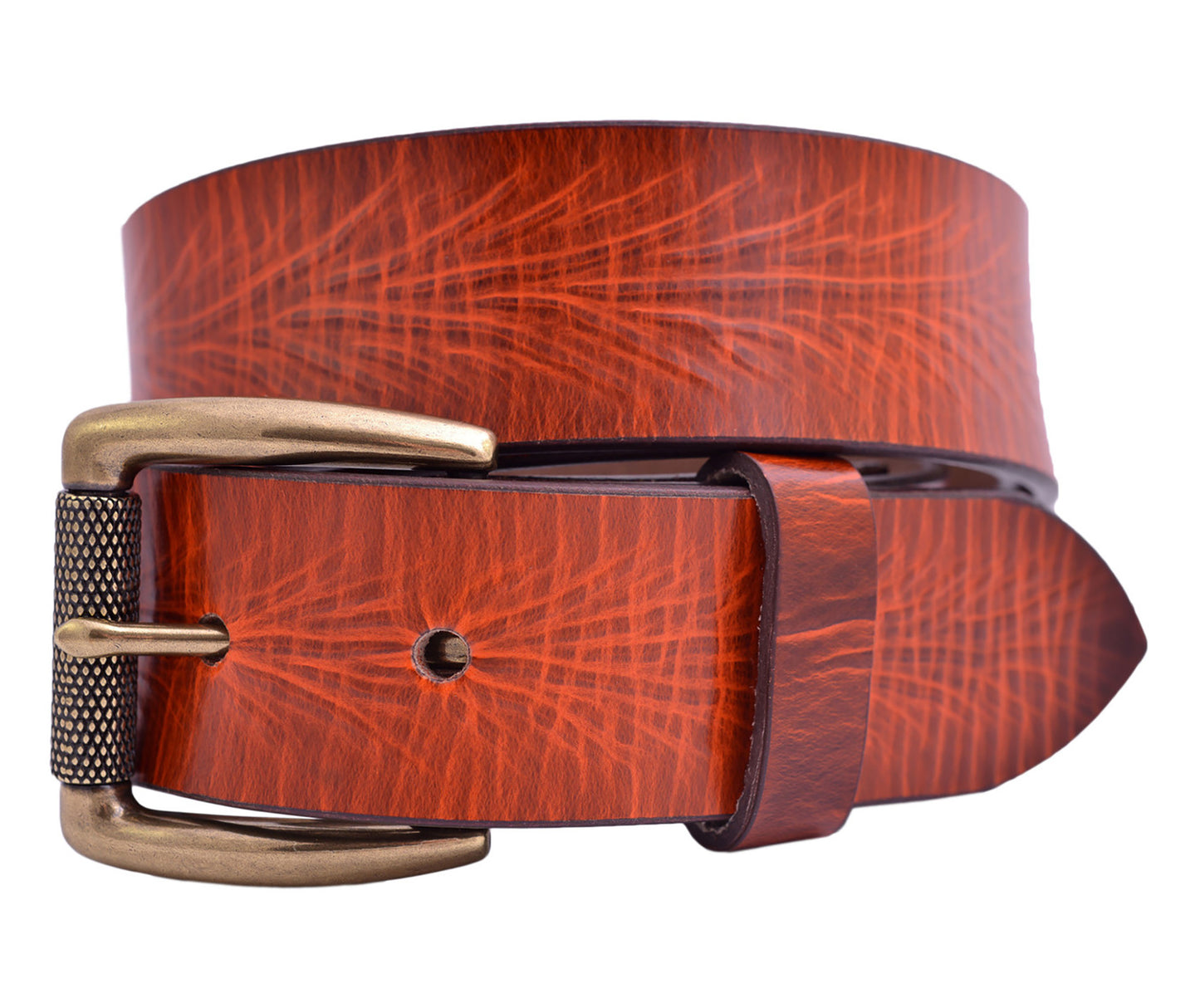 Full Grain Buffalo Leather Aniline Belt - Reddish Brown - TBS3323-750