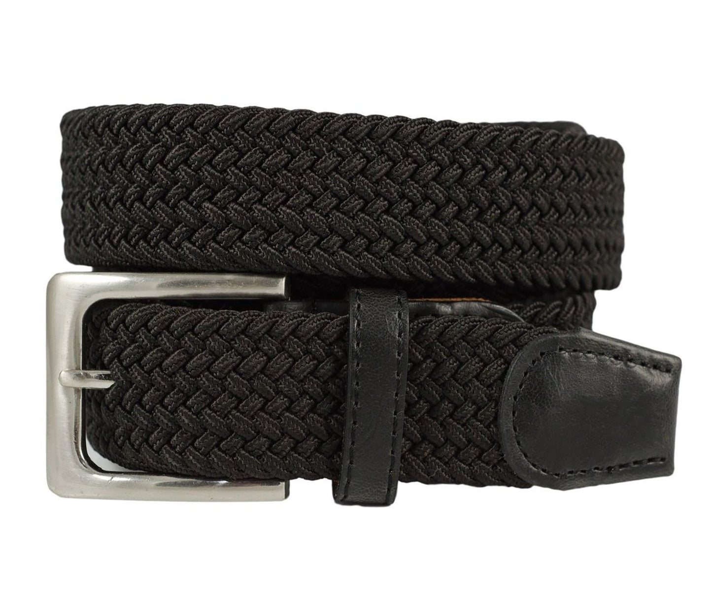 Elastic 1 1/4" Wide Woven Stretch Web Belt - Black