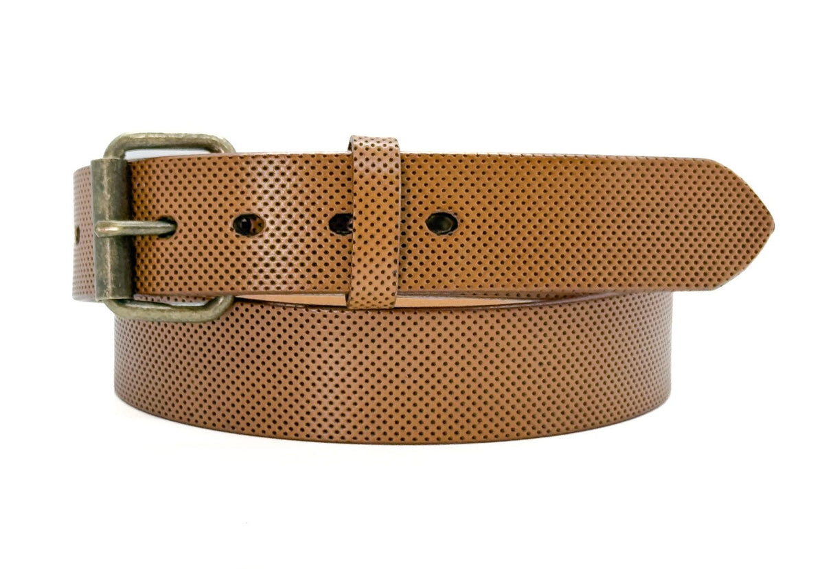Full Grain Steer Hide Leather Perforated Design Belt 1.5" - 11oz - Made in USA - TheBeltShoppe.com