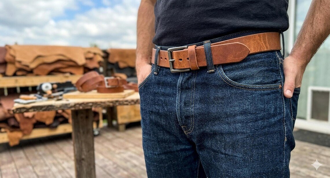 Harness Leather Belt 1.5"- Russet – 13–14oz Extra Thick - Made in USA - TheBeltShoppe.com