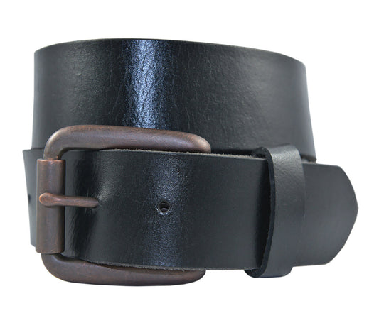Full Grain Buffalo Solid Leather Belt - Black - TBS3202-001