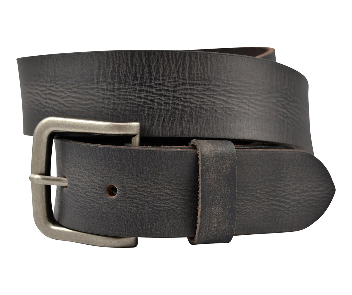 The Durango: Distressed Buffalo Leather Belt Heel Bar Buckle - 1.5"