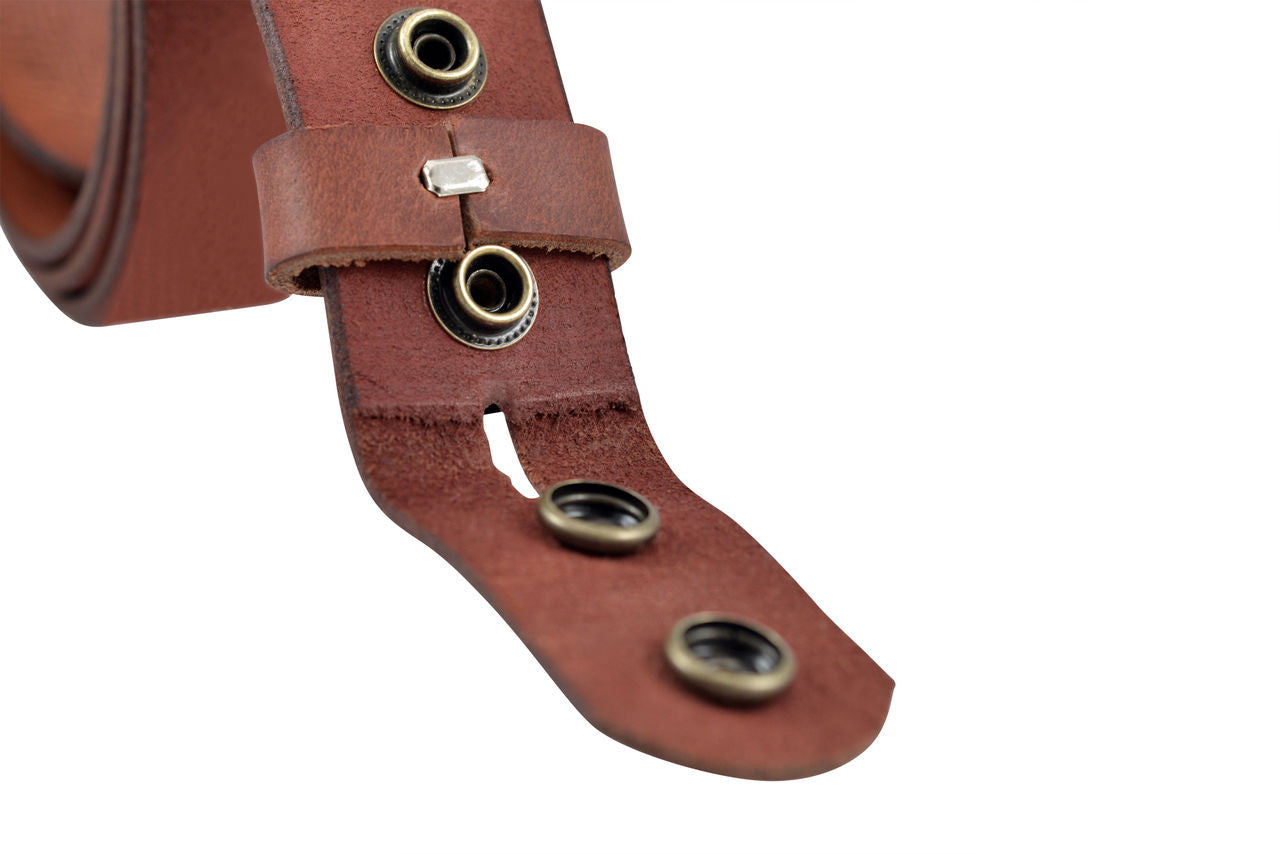 Vintage Full Grain Buffalo Leather Belt Strap - Cognac (Tan)
