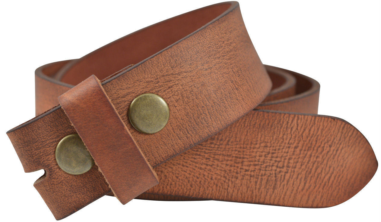Vintage Full Grain Buffalo Leather Belt Strap - Cognac (Tan)