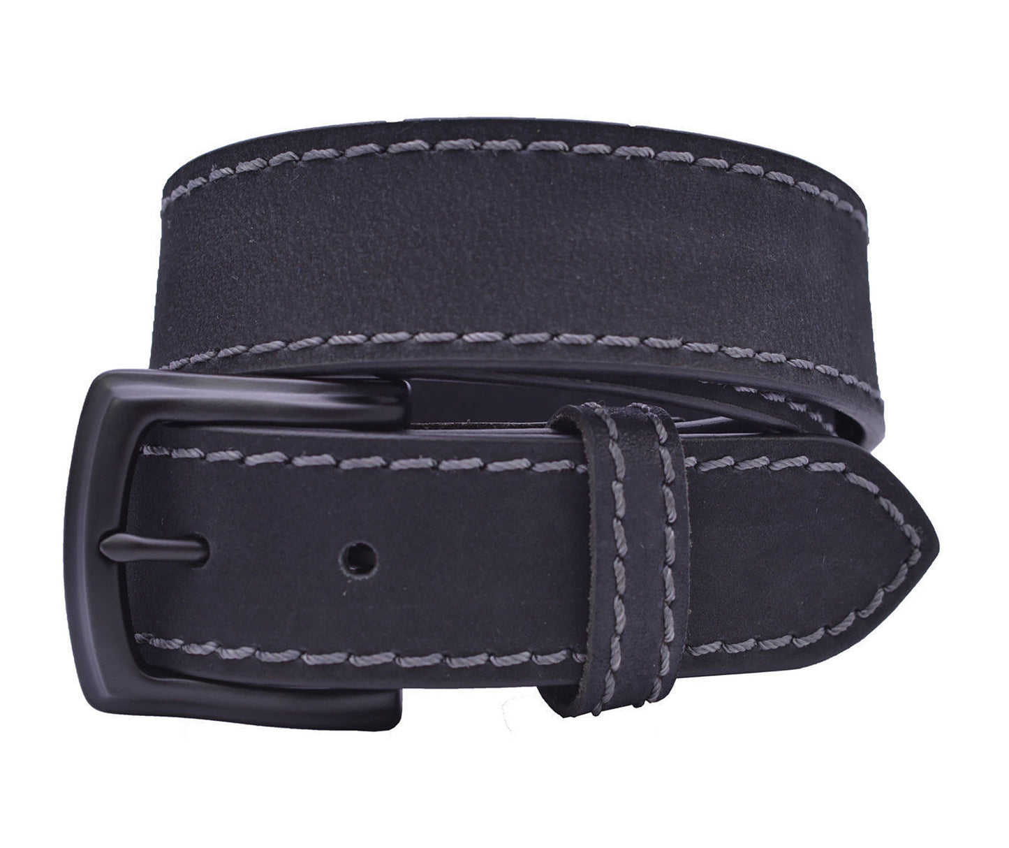Full Grain Buffalo Leather Belt w/ Gray Stitching - Black - TBS4301