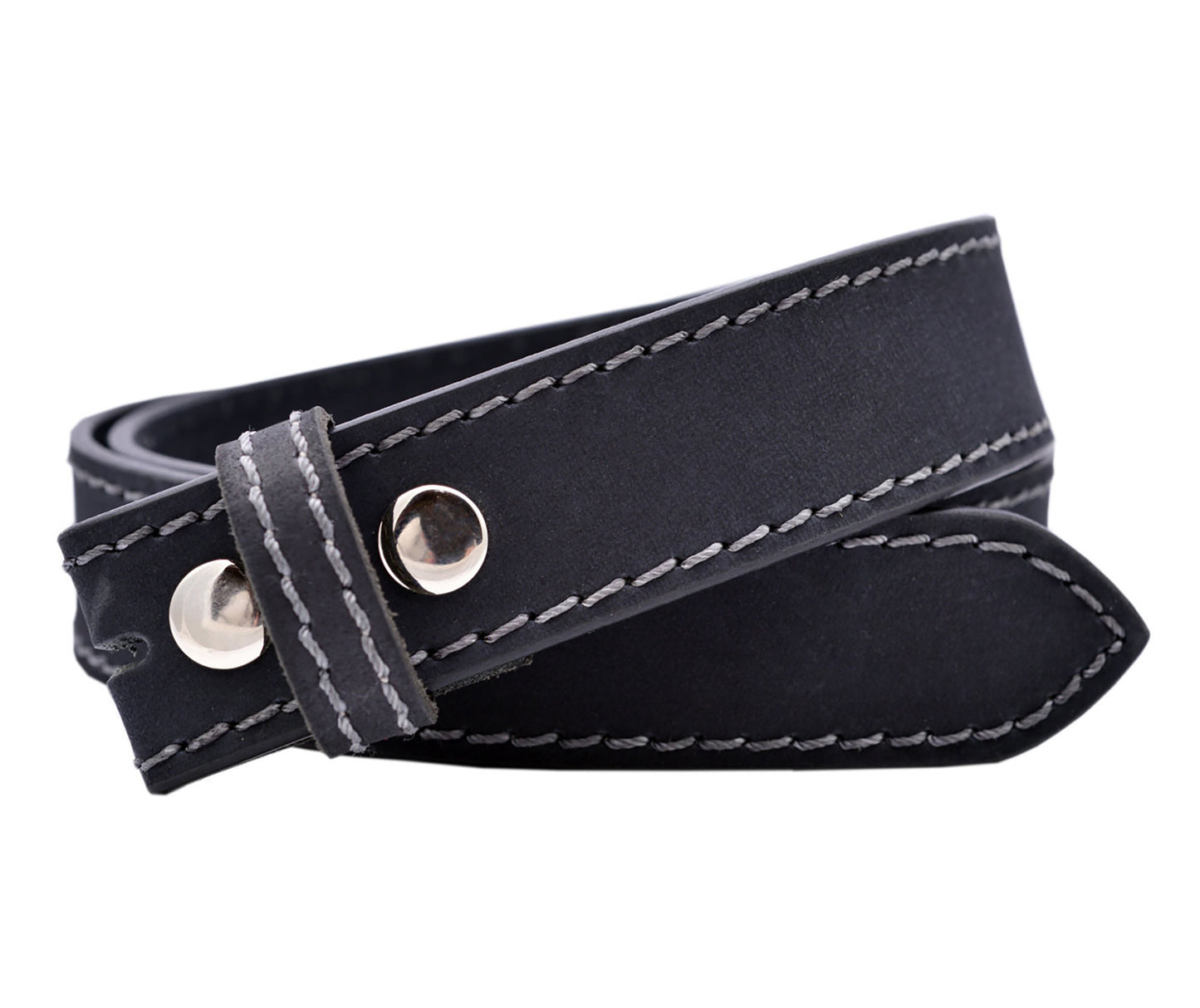 Full Grain Buffalo Leather Belt w/ Gray Stitching - Black - TBS4301
