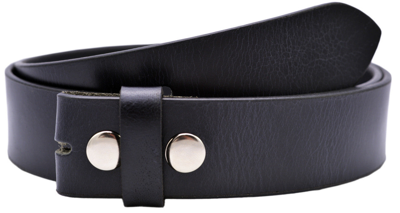 Full Grain Aniline Buffalo Leather Solid 1-Piece Belt Strap - Black