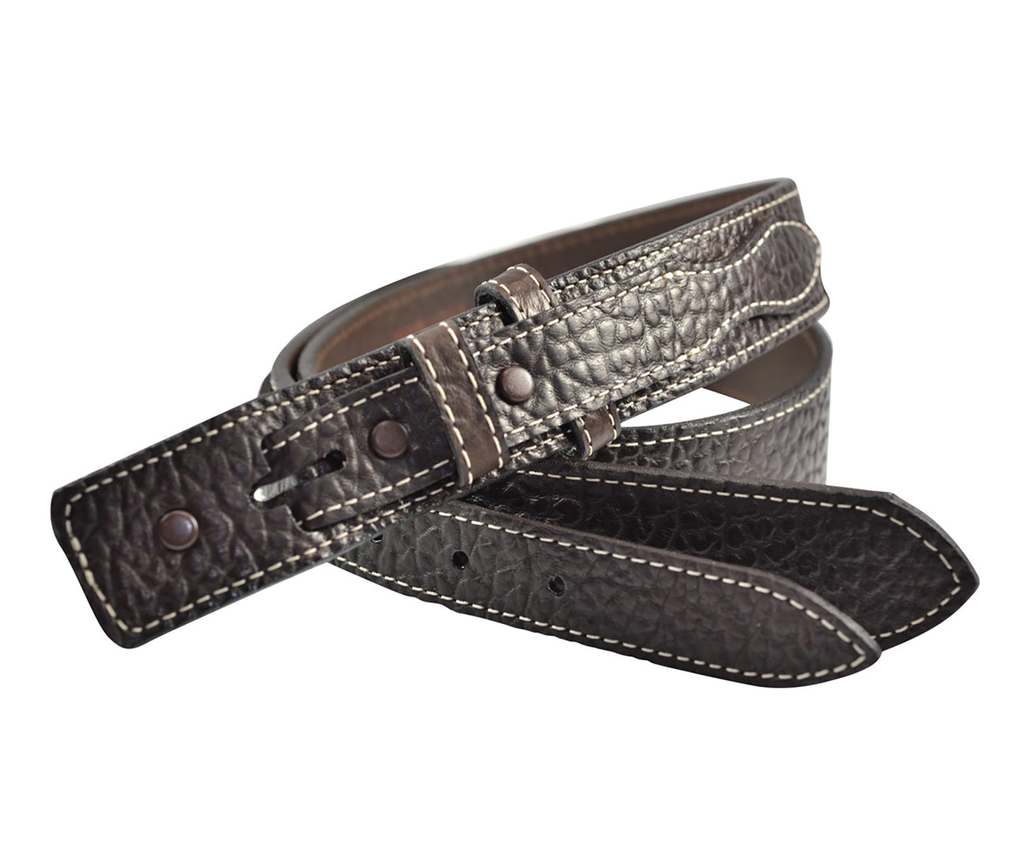 Full Grain Solid Bison Leather Ranger Belt Strap - Made in USA - Brown