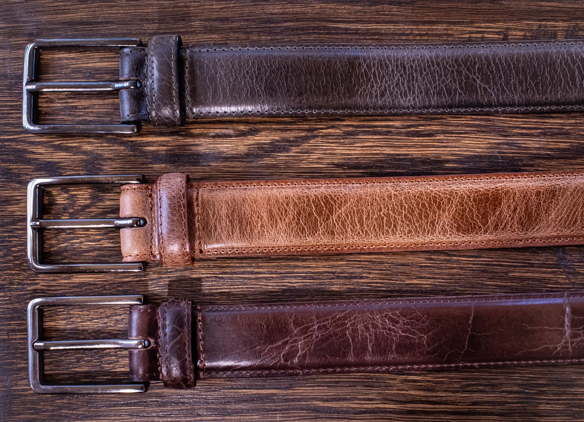 The Boulder: Glazed Crunch Finish Buffalo Leather Dress Belt - 1.25" - TheBeltShoppe.com