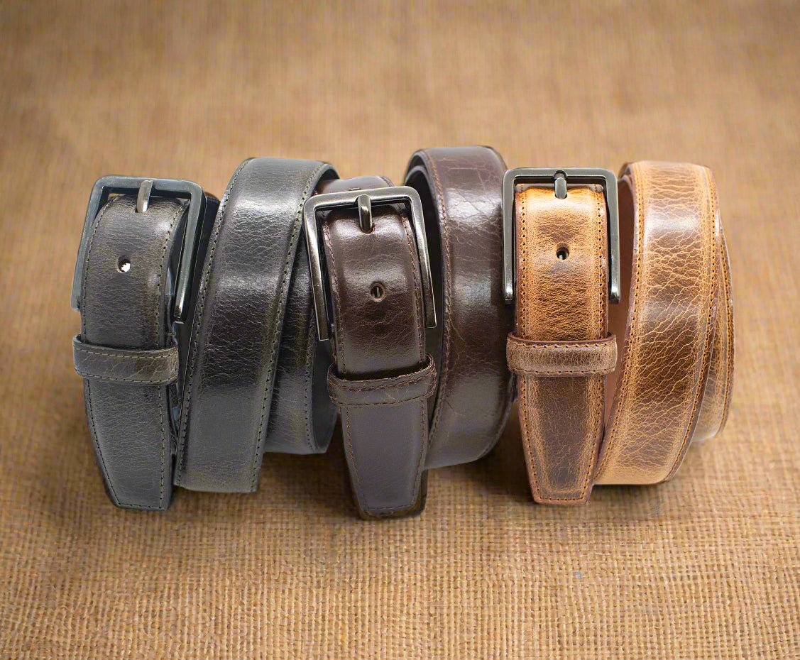 The Boulder: Glazed Crunch Finish Buffalo Leather Dress Belt - 1.25" - TheBeltShoppe.com