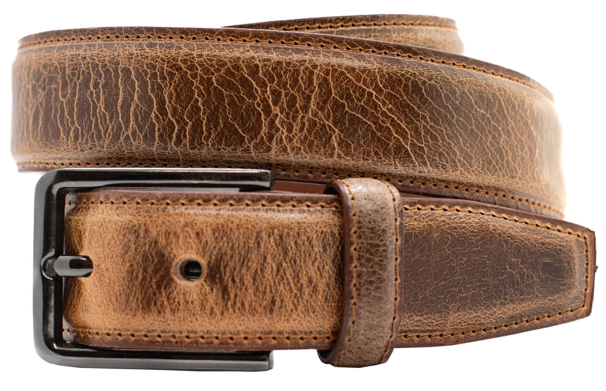 The Boulder: Glazed Crunch Finish Buffalo Leather Dress Belt - 1.25" - TheBeltShoppe.com