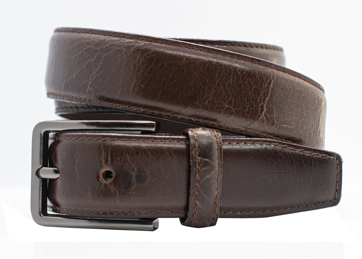 The Boulder: Glazed Crunch Finish Buffalo Leather Dress Belt - 1.25" - TheBeltShoppe.com