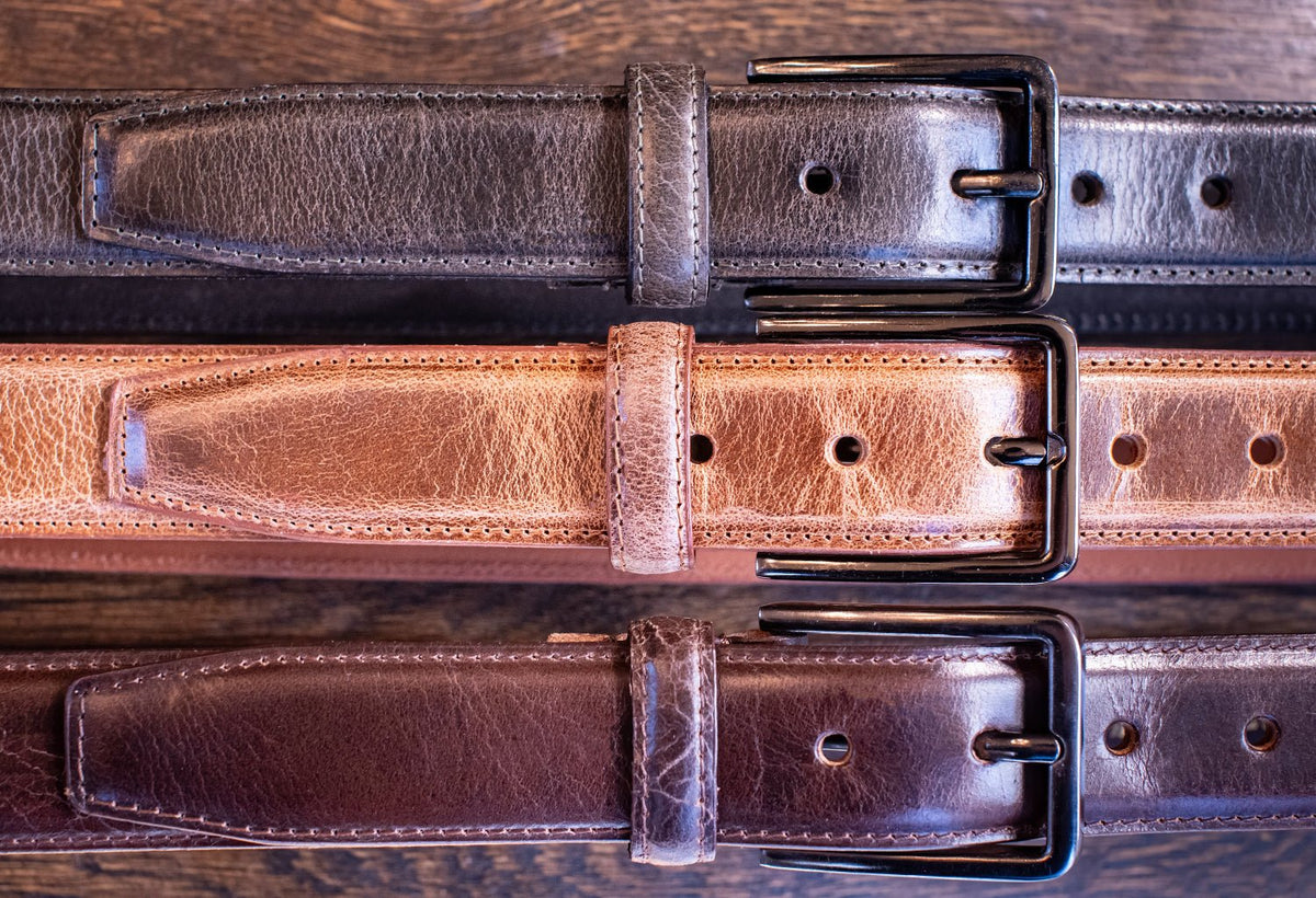 The Boulder: Glazed Crunch Finish Buffalo Leather Dress Belt - 1.25" - TheBeltShoppe.com