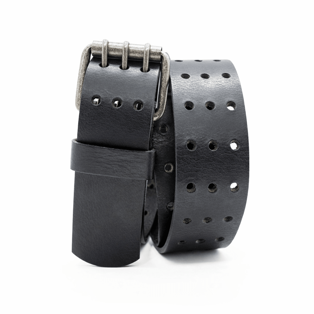 Triple Prong Leather Belt, Black, 1.75 display picture 1