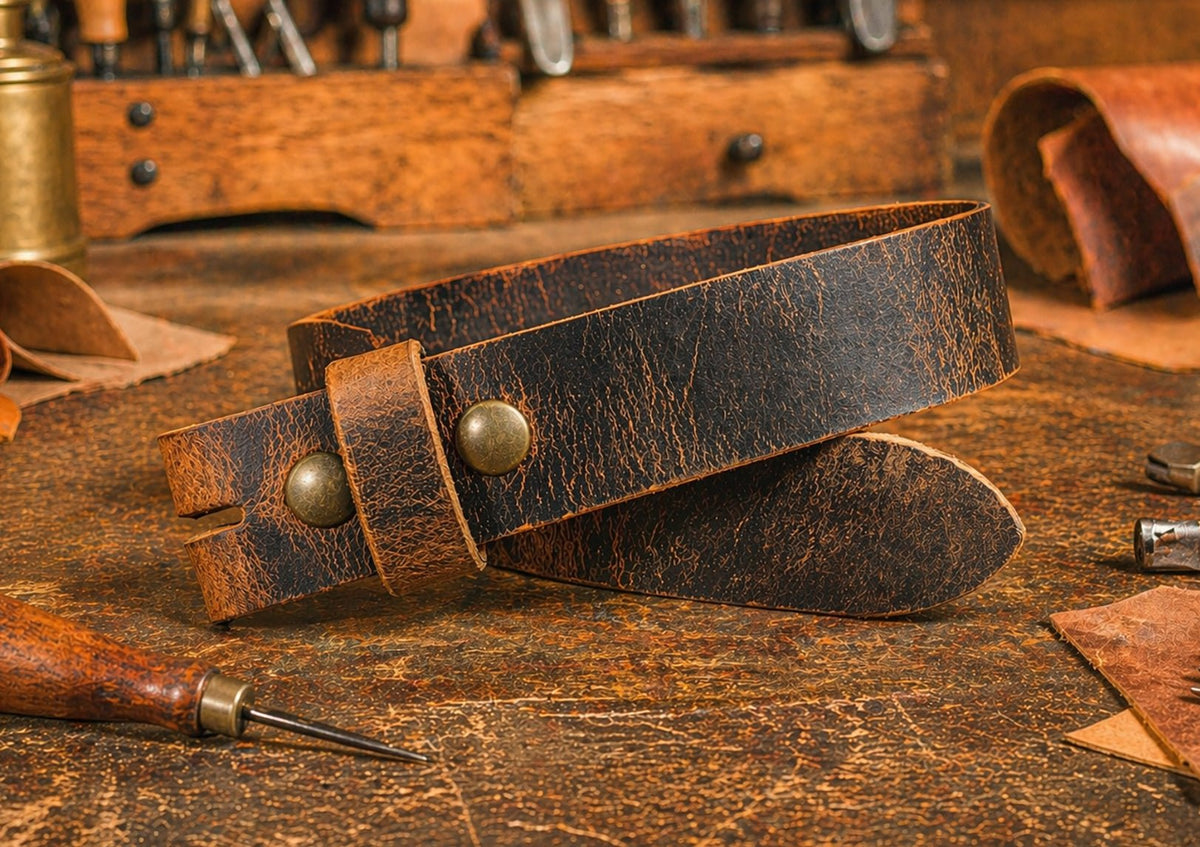 The Buffalo: Crazy Horse Leather Belt Strap, Brown - 1.5" Wide - TheBeltShoppe.com