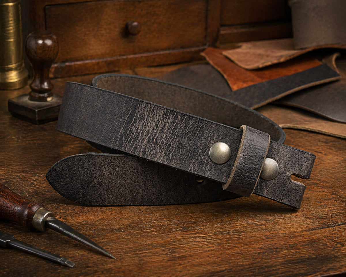 The Buffalo: Crazy Horse Leather Belt Strap, Gray - 1.5" Wide - TheBeltShoppe.com