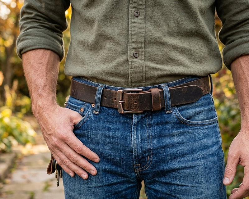The Crazy Horse: Full Grain Buffalo Crazy Horse Finish Leather Belt – Brown - 1.5" - TheBeltShoppe.com