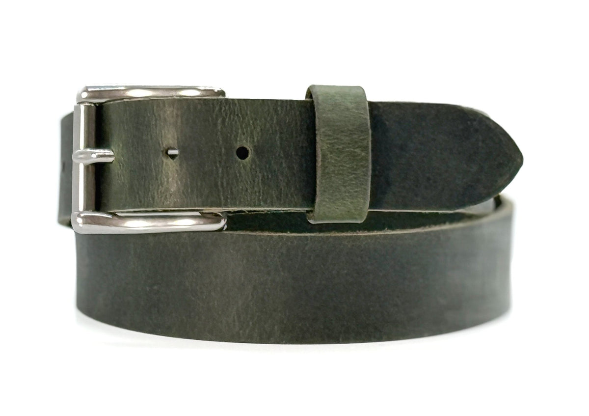 The Crazy Horse: Full Grain Buffalo Leather Crazy Horse Finish Belt Green - 1.5" - TheBeltShoppe.com