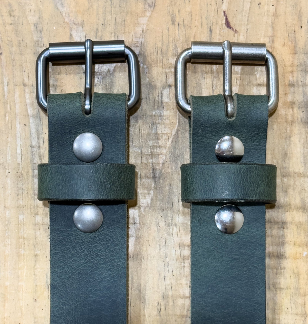The Crazy Horse: Full Grain Buffalo Leather Crazy Horse Finish Belt Green - 1.5" - TheBeltShoppe.com