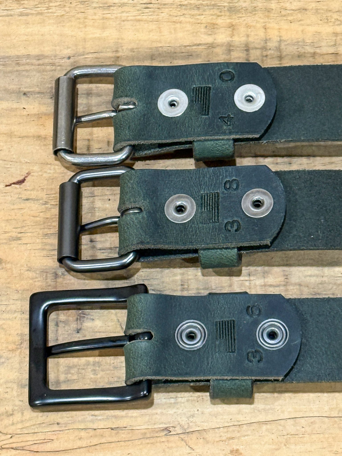 The Crazy Horse: Full Grain Buffalo Leather Crazy Horse Finish Belt Green - 1.5" - TheBeltShoppe.com