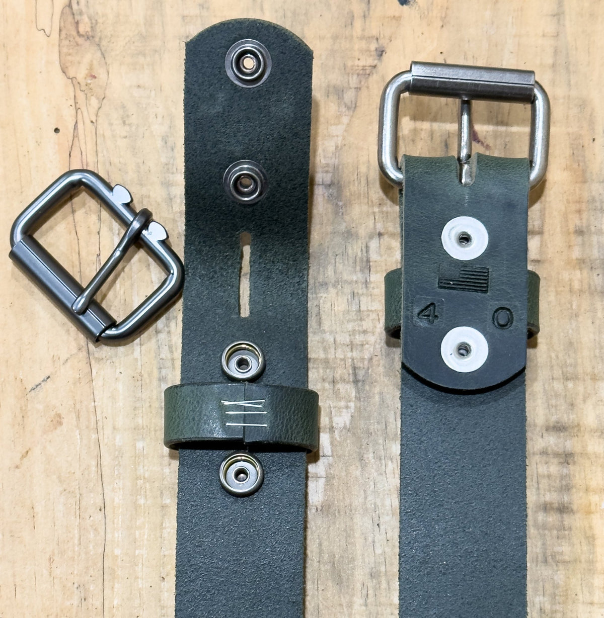 The Crazy Horse: Full Grain Buffalo Leather Crazy Horse Finish Belt Green - 1.5" - TheBeltShoppe.com