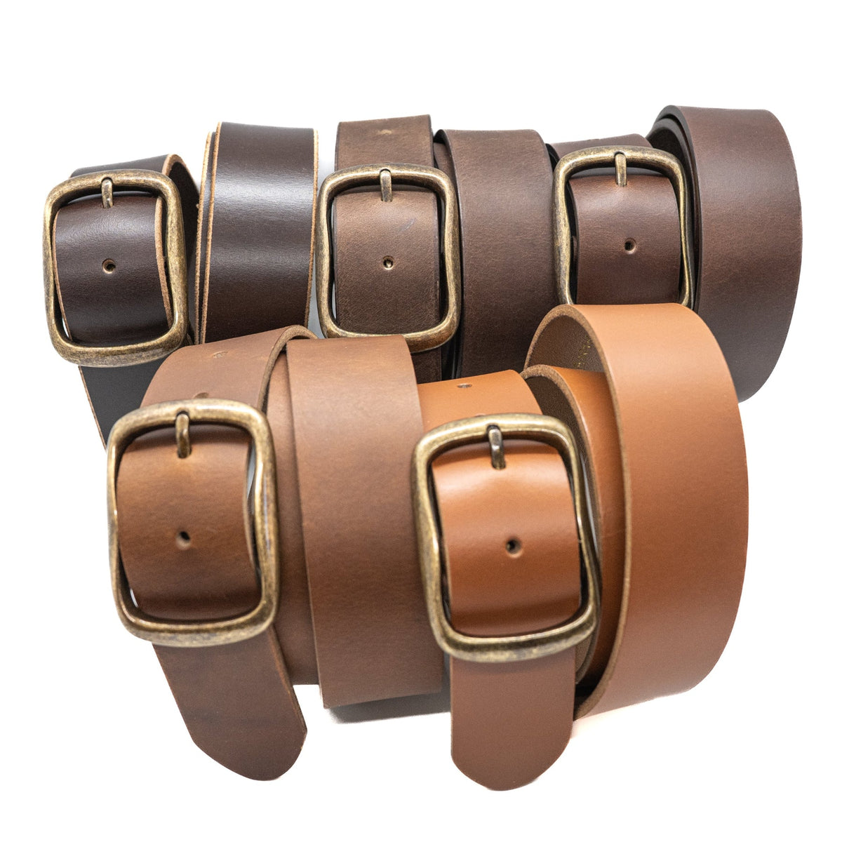 The Elk: Full Grain Buffalo Leather Belt w/ Gold Center Bar Buckle - Browns - 1.5" - TheBeltShoppe.com