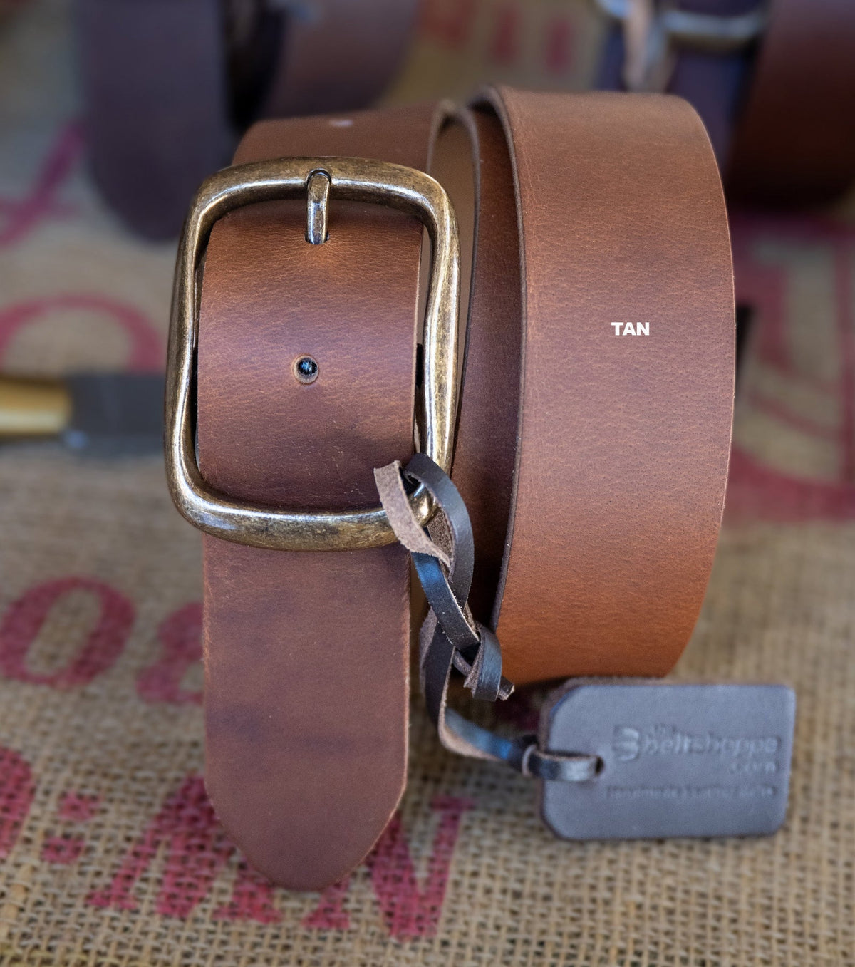 The Elk: Full Grain Buffalo Leather Belt w/ Gold Center Bar Buckle - Browns - 1.5" - TheBeltShoppe.com