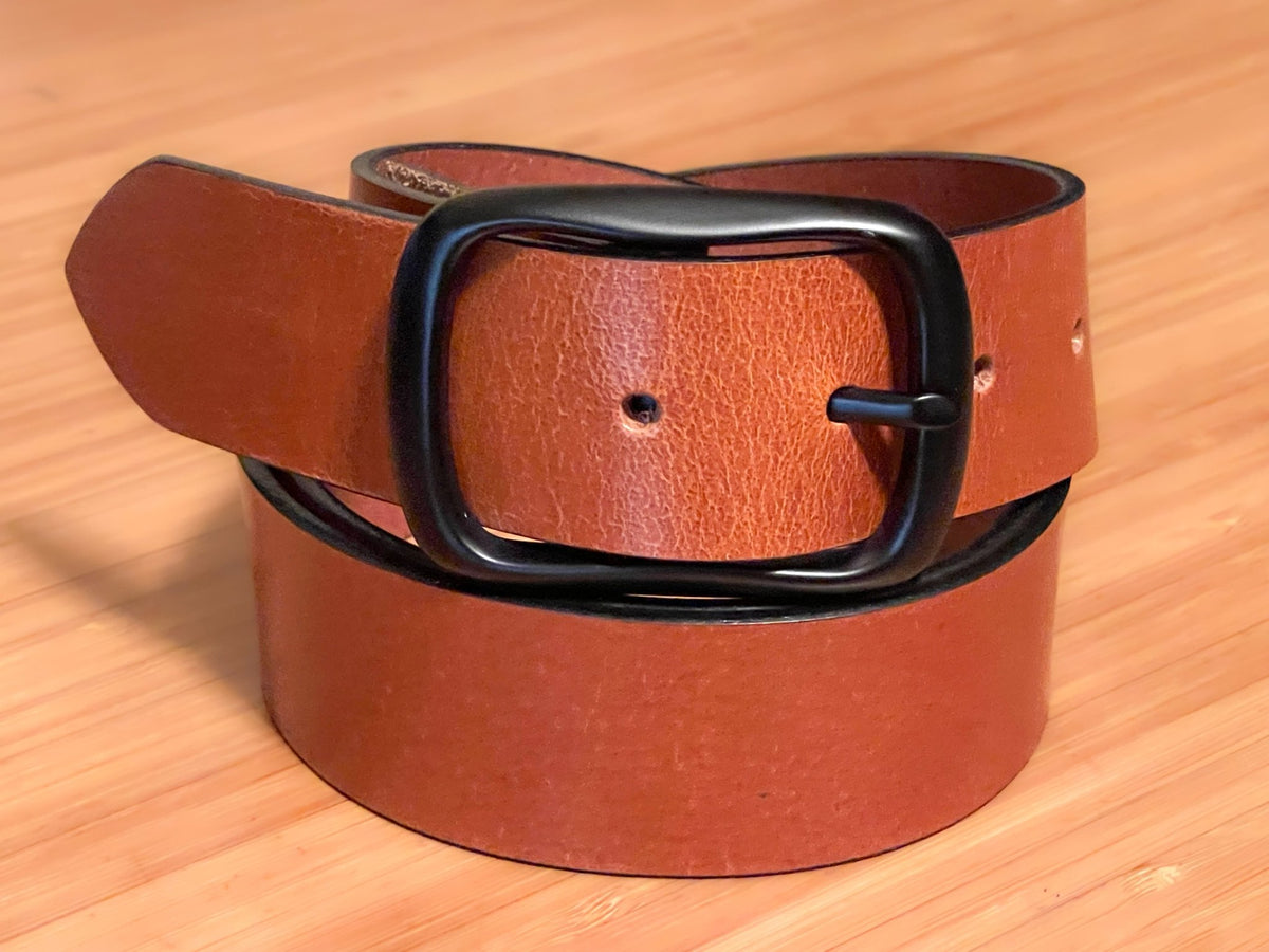 The Gunnison: Semi - gloss Buffalo Leather Belt Black Buckle - 1.5" - TheBeltShoppe.com