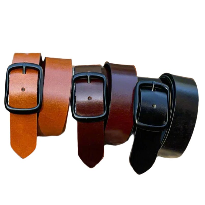 The Gunnison: Semi - gloss Buffalo Leather Belt Black Buckle - 1.5" - TheBeltShoppe.com
