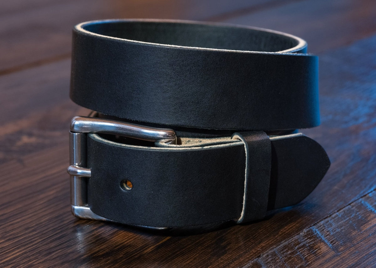 The Maverick: Amish Made Raw Edge Leather Belt Black, 1.5" - USA Made - TheBeltShoppe.com