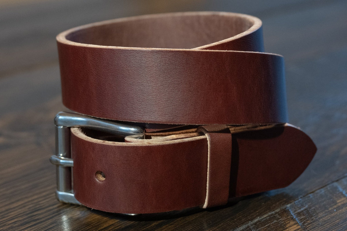 The Maverick: Amish Made Raw Edge Leather Belt Brown, 1.5" - USA Made - TheBeltShoppe.com