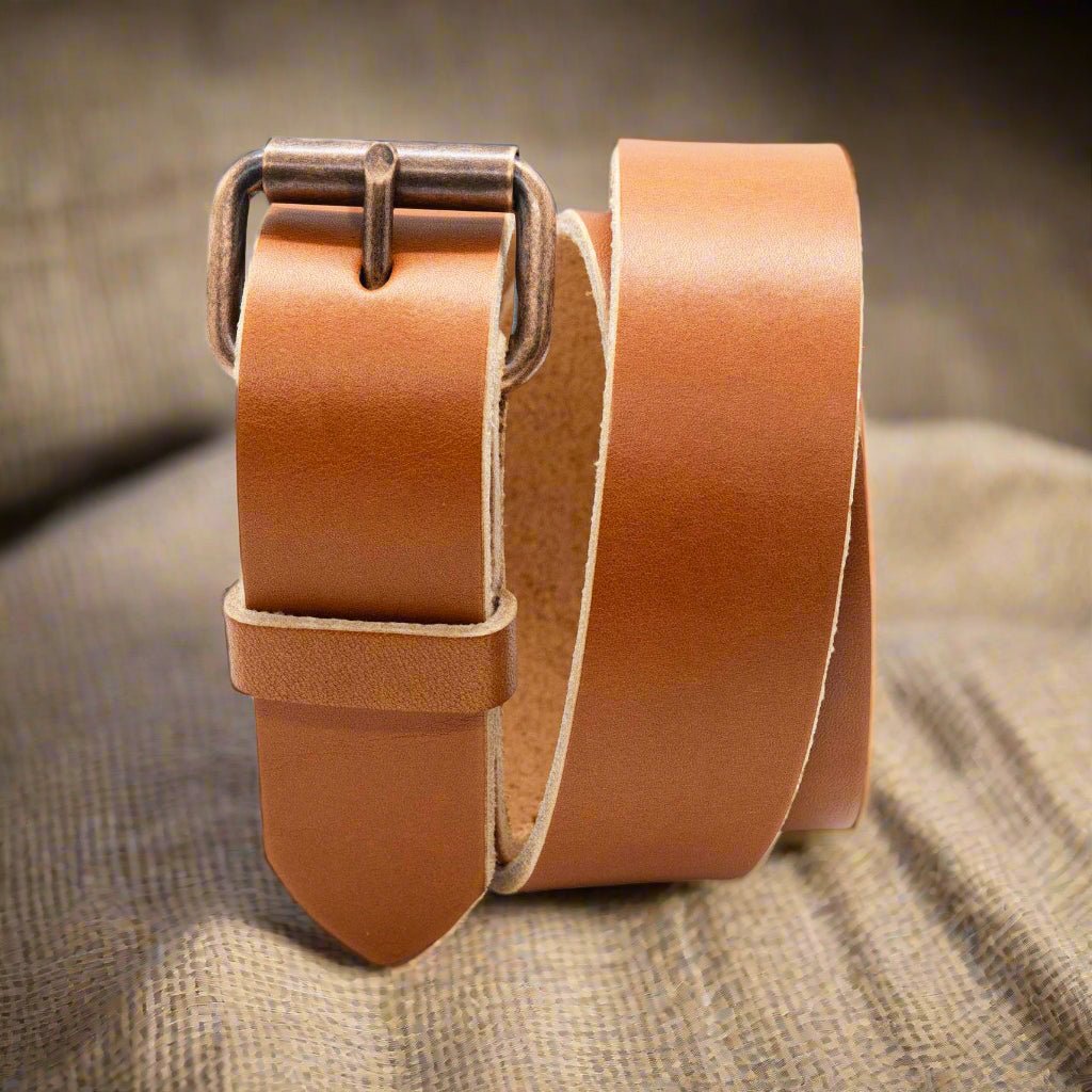 The Maverick: Amish Made Raw Edge Leather Belt Tan, 1.5" - USA Made - TheBeltShoppe.com