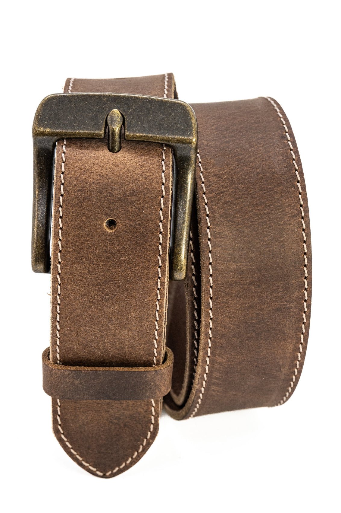 The Outfitter: Full Grain Crazy Horse Leather Stitched Edge Belt - Brown - 1.5" - TheBeltShoppe.com