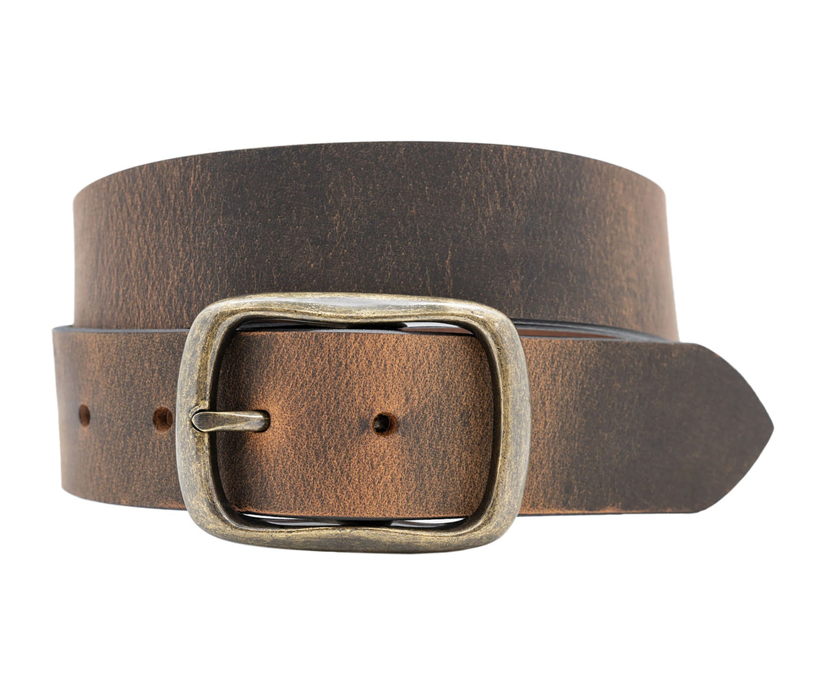 The Pikes Peak: Full Grain Crazy Horse Buffalo Leather Belt Center Bar Buckle - 1.5" - Made in USA - TheBeltShoppe.com