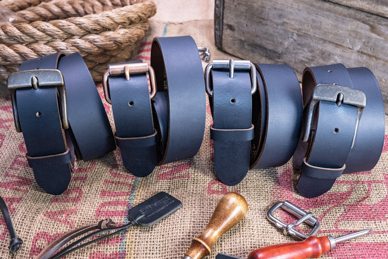 The Pioneer: Pull - Up Full Grain Buffalo Leather Belt - Dark Blue - 1.5" - TheBeltShoppe.com