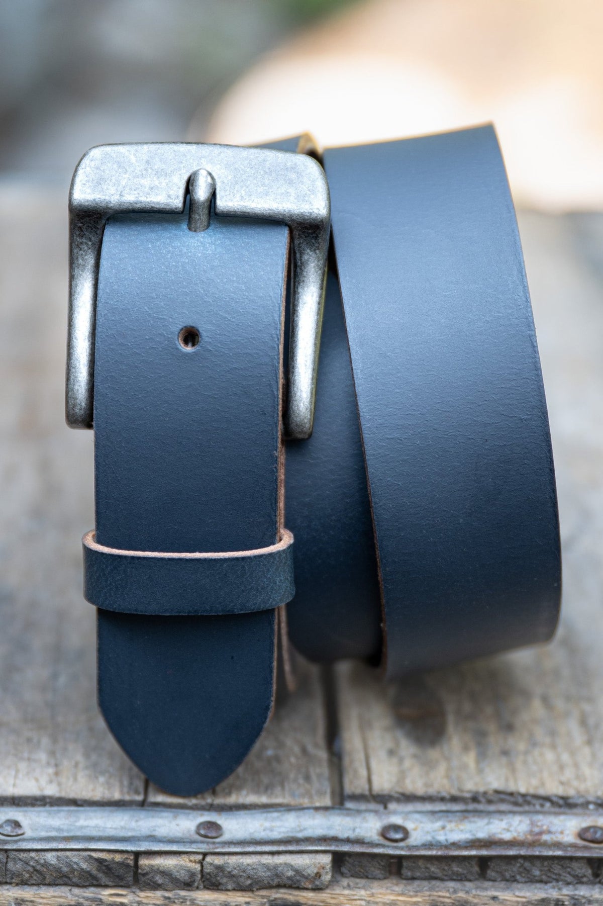 The Pioneer: Pull - Up Full Grain Buffalo Leather Belt - Dark Blue - 1.5" - TheBeltShoppe.com