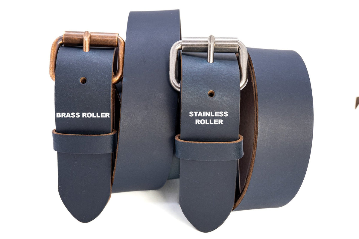 The Pioneer: Pull - Up Full Grain Buffalo Leather Belt - Dark Blue - 1.5" - TheBeltShoppe.com