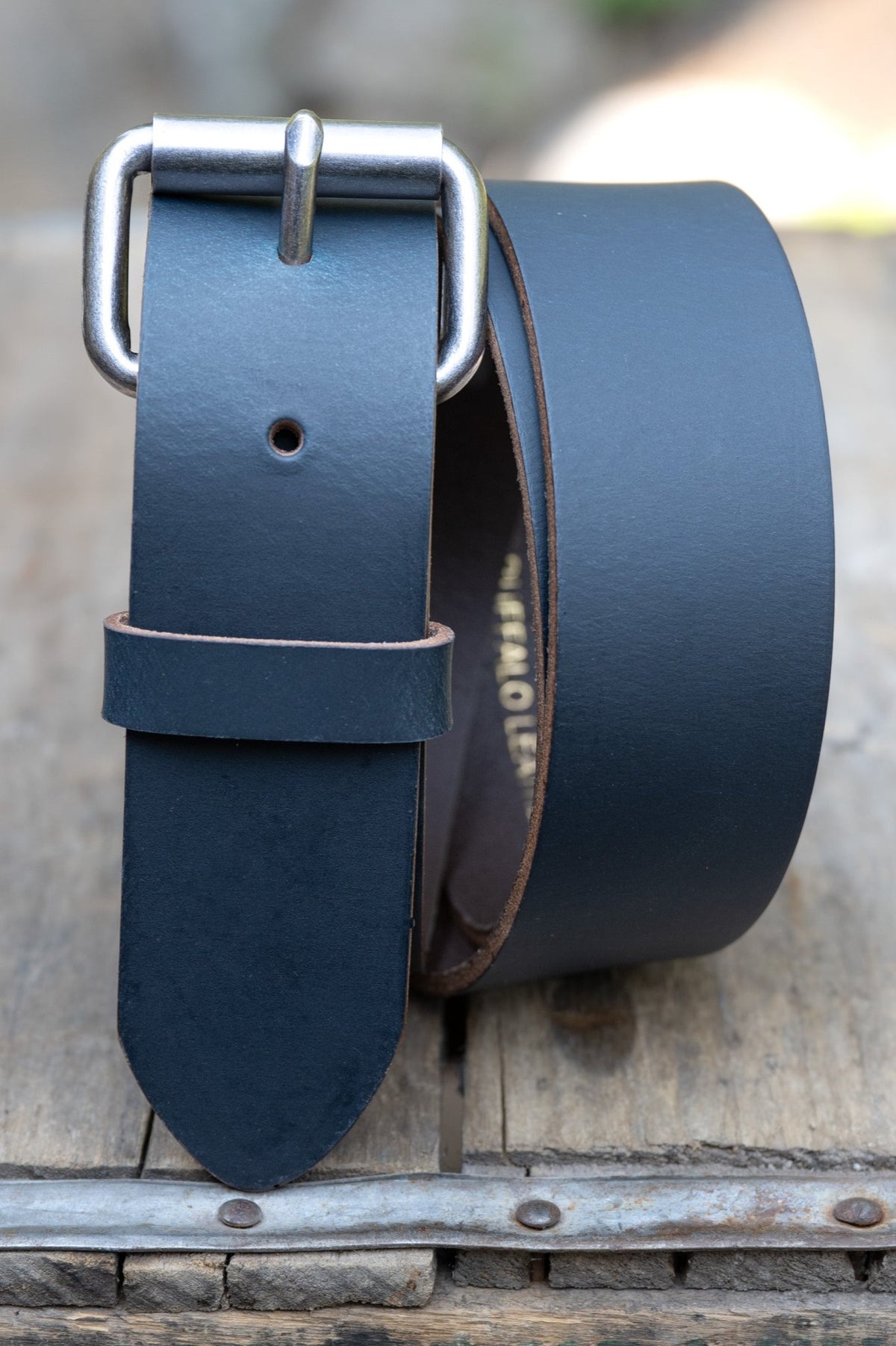 The Pioneer: Pull - Up Full Grain Buffalo Leather Belt - Dark Blue - 1.5" - TheBeltShoppe.com