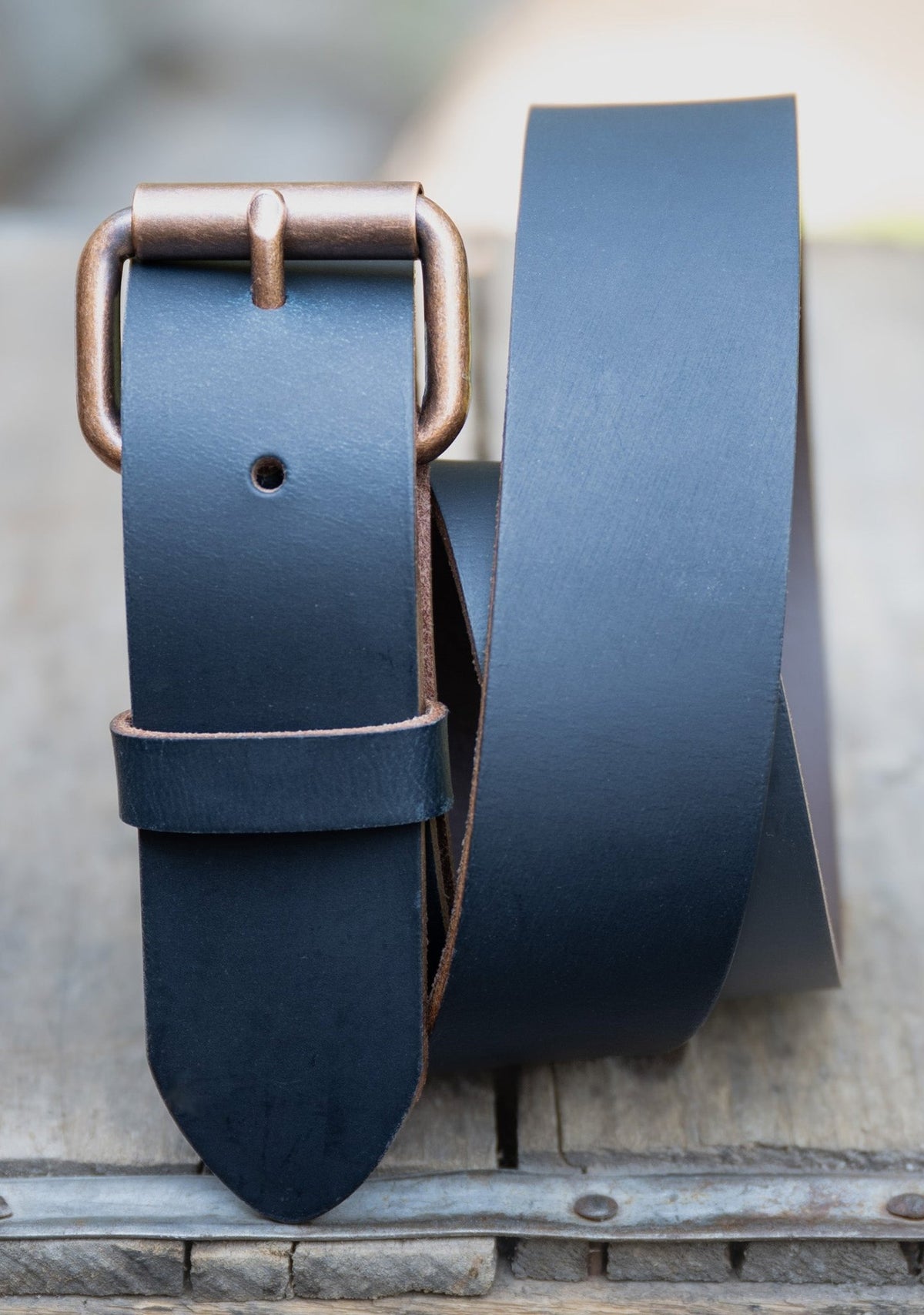 The Pioneer: Pull - Up Full Grain Buffalo Leather Belt - Dark Blue - 1.5" - TheBeltShoppe.com