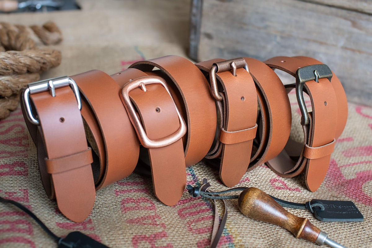 The Pioneer: Pull - Up Full Grain Buffalo Leather Belt - English Tan - 1.5" - TheBeltShoppe.com