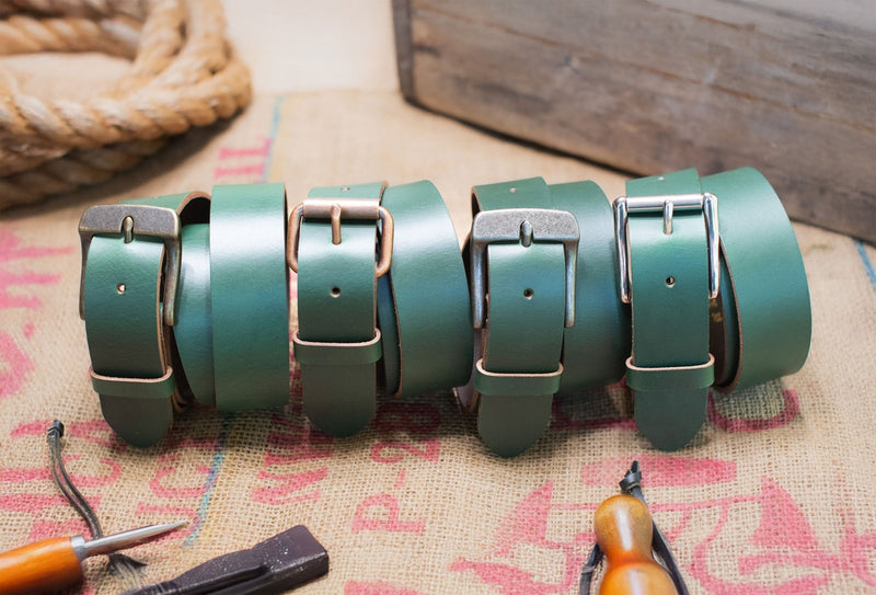 The Pioneer: Pull-Up Full Grain Buffalo Leather Belt - Green - 1.5" - TheBeltShoppe.com