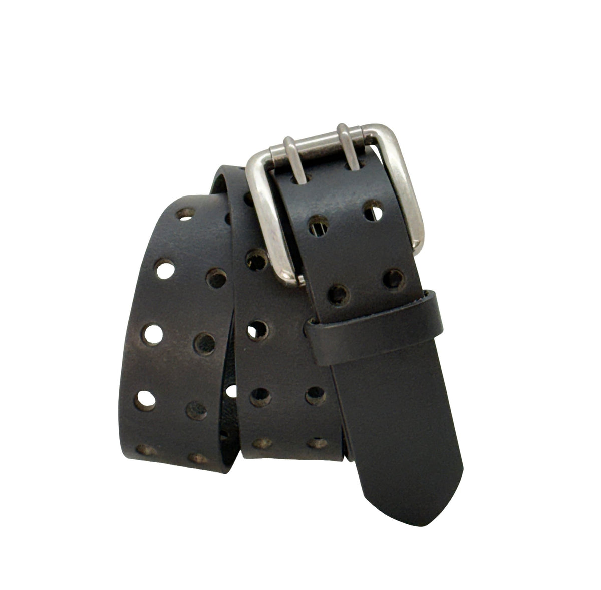 The Pueblo: Black Double Prong Leather Belt, Full Grain Buffalo - 1.5" - Made in USA - TheBeltShoppe.com