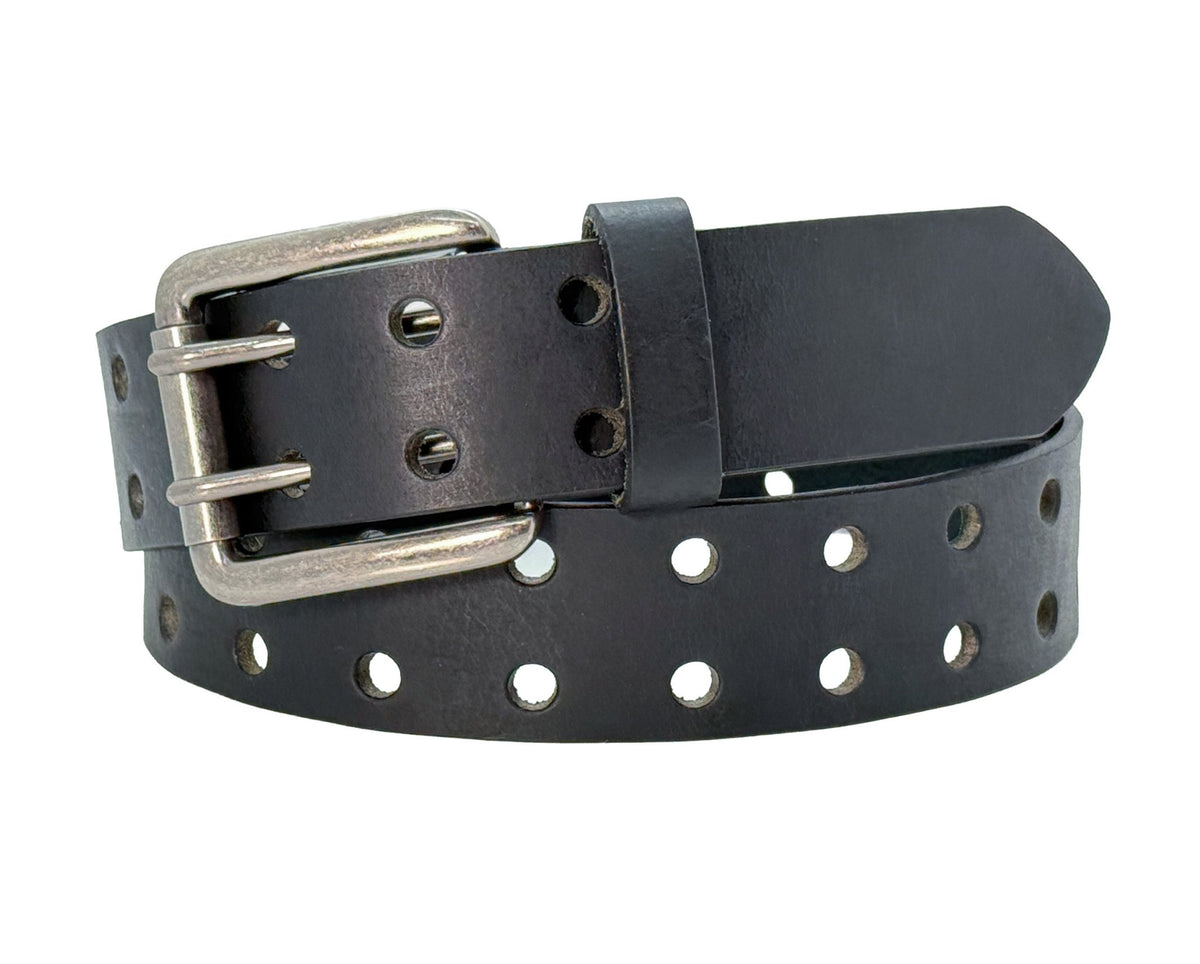 The Pueblo: Black Double Prong Leather Belt, Full Grain Buffalo - 1.5" - Made in USA - TheBeltShoppe.com