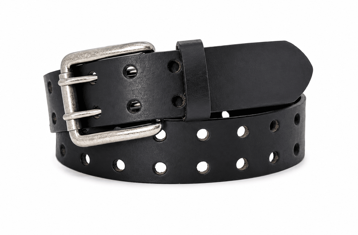 The Pueblo: Black Double Prong Leather Belt, Full Grain Buffalo - 1.5" - Made in USA - TheBeltShoppe.com